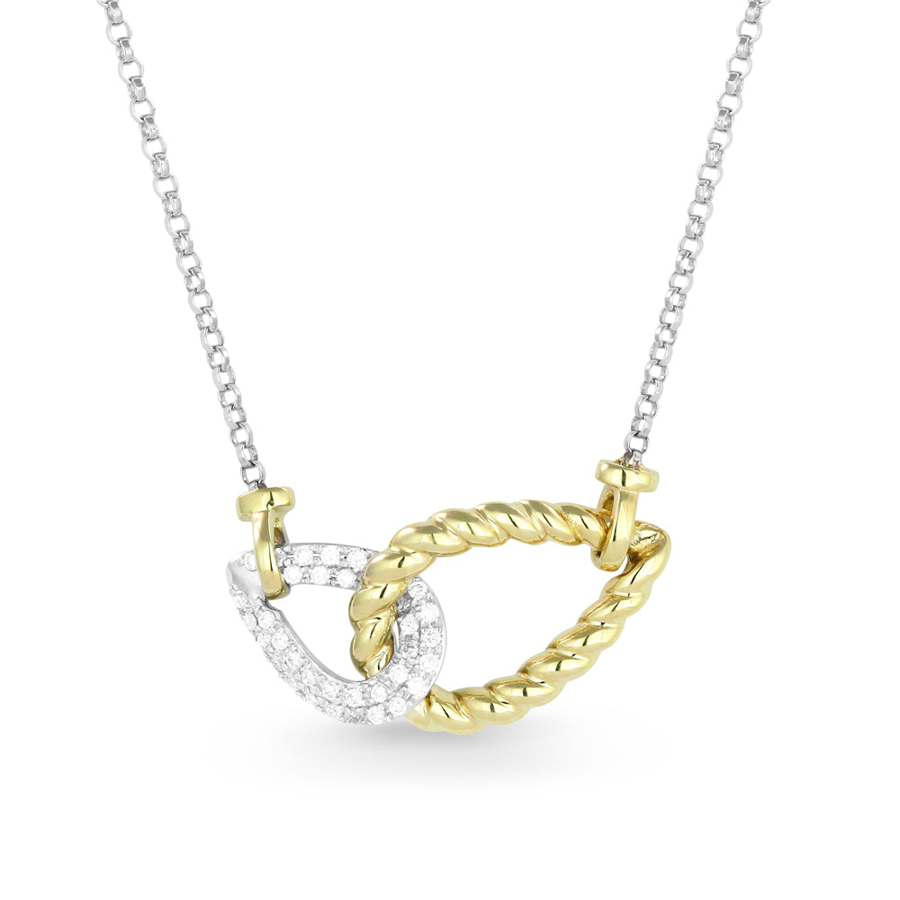 Beautiful Hand Crafted 14K Two Tone Gold White Diamond Milano Collection Necklace