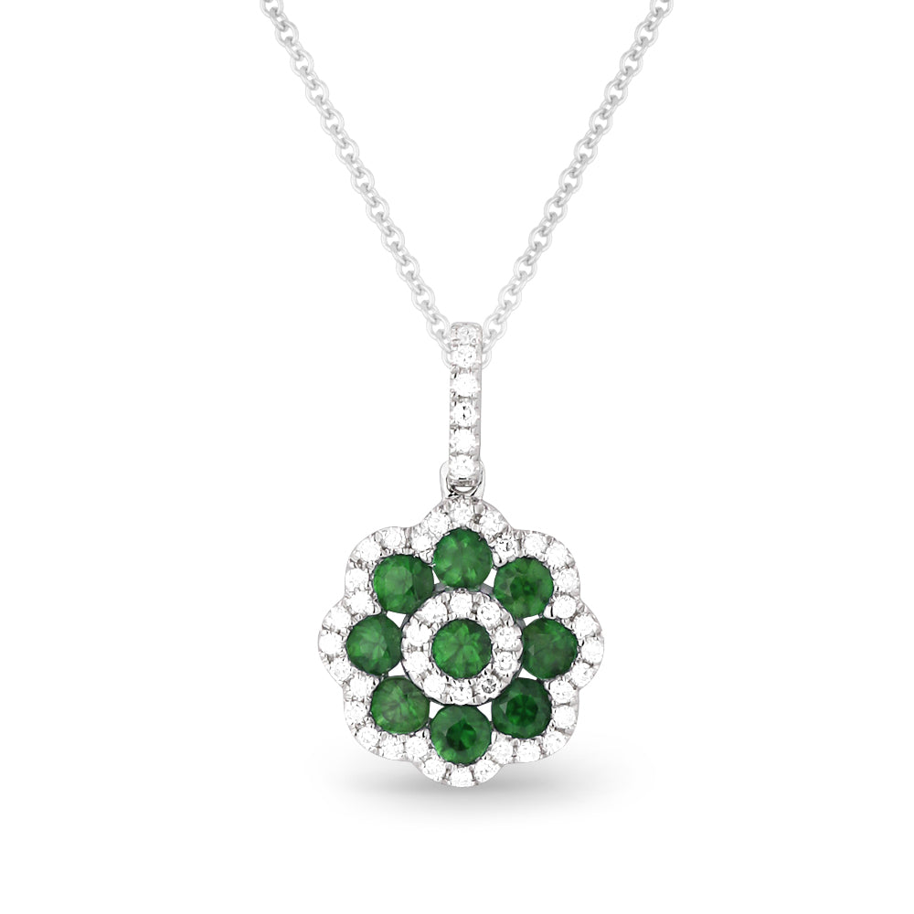 Beautiful Hand Crafted 14K White Gold  Emerald And Diamond Arianna Collection Pendant