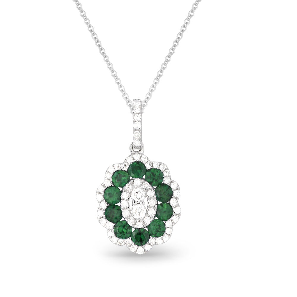 Beautiful Hand Crafted 14K White Gold  Emerald And Diamond Arianna Collection Pendant