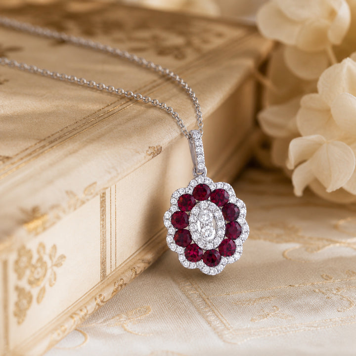 Madison L 14K White Gold Ruby Oval Pendant - style N1236RUW