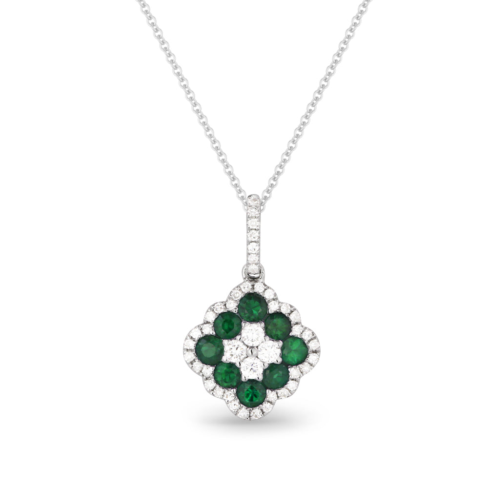 Beautiful Hand Crafted 14K White Gold  Emerald And Diamond Arianna Collection Pendant