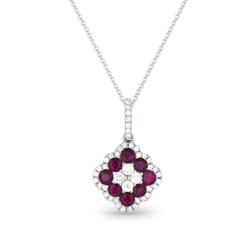 Beautiful Hand Crafted 14K White Gold  Ruby And Diamond Arianna Collection Pendant