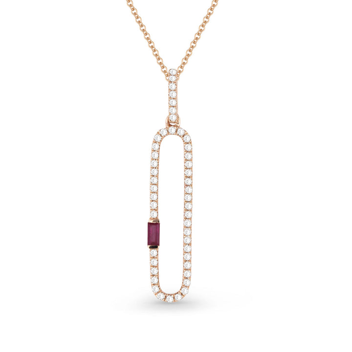 Beautiful Hand Crafted 14K Rose Gold 3X2MM Ruby And Diamond Arianna Collection Pendant