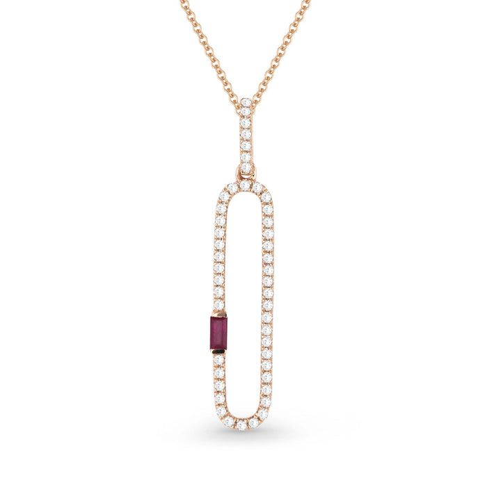 Beautiful Hand Crafted 14K Rose Gold 3x2MM Ruby And Diamond Arianna Collection Pendant