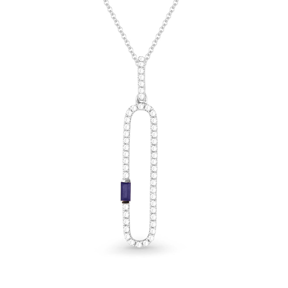 Beautiful Hand Crafted 14K White Gold 3x2MM Sapphire And Diamond Arianna Collection Pendant