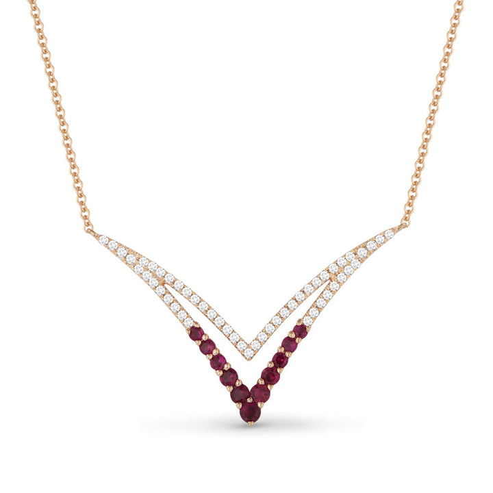 Beautiful Hand Crafted 14K Rose Gold  Ruby And Diamond Arianna Collection Necklace