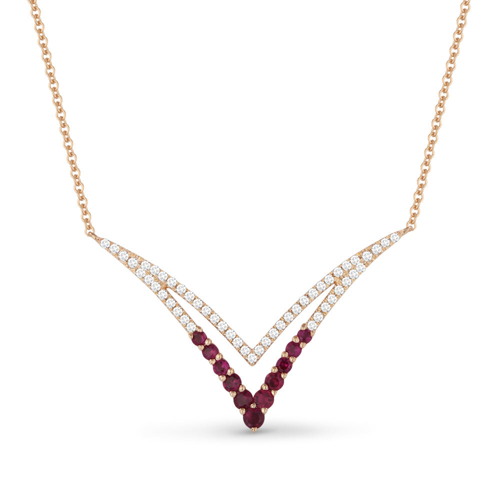 Beautiful Hand Crafted 14K Rose Gold  Ruby And Diamond Arianna Collection Necklace