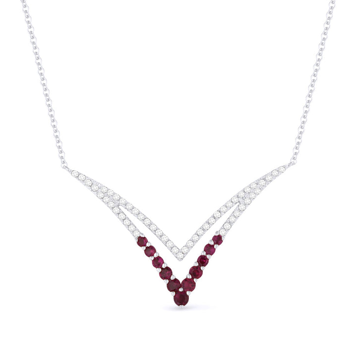 Beautiful Hand Crafted 14K White Gold  Ruby And Diamond Arianna Collection Necklace
