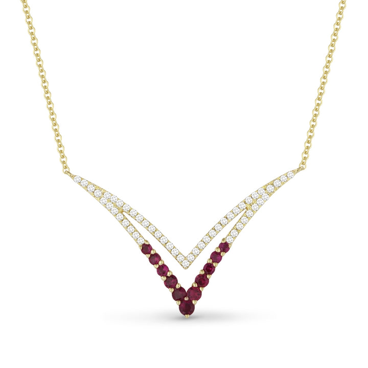 Beautiful Hand Crafted 14K Yellow Gold  Ruby And Diamond Arianna Collection Necklace