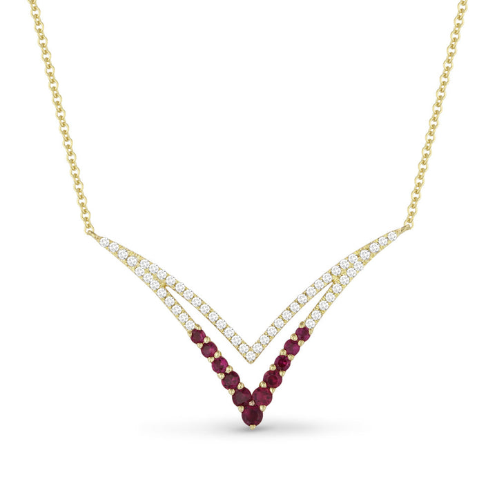 Beautiful Hand Crafted 14K Yellow Gold  Ruby And Diamond Arianna Collection Necklace