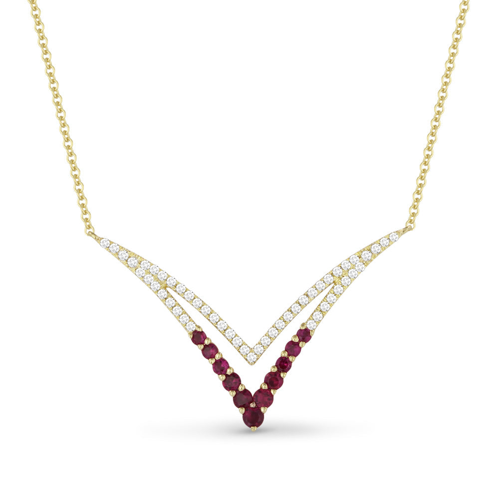 Beautiful Hand Crafted 14K Yellow Gold  Ruby And Diamond Arianna Collection Necklace