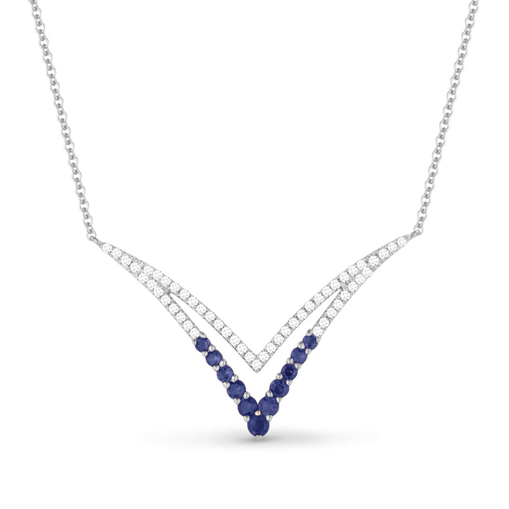 Beautiful Hand Crafted 14K White Gold  Sapphire And Diamond Arianna Collection Necklace