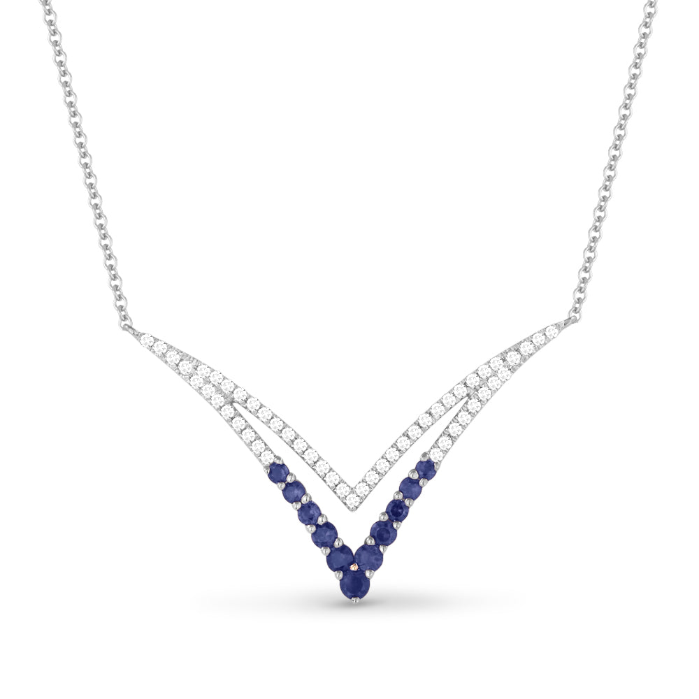 Beautiful Hand Crafted 14K White Gold  Sapphire And Diamond Arianna Collection Necklace