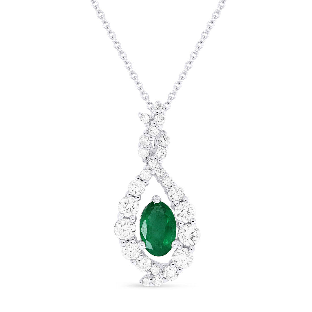 Beautiful Hand Crafted 14K White Gold  Emerald And Diamond Arianna Collection Pendant