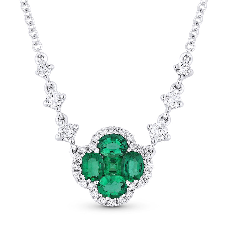 Beautiful Hand Crafted 18K White Gold 4X3MM Emerald And Diamond Arianna Collection Necklace