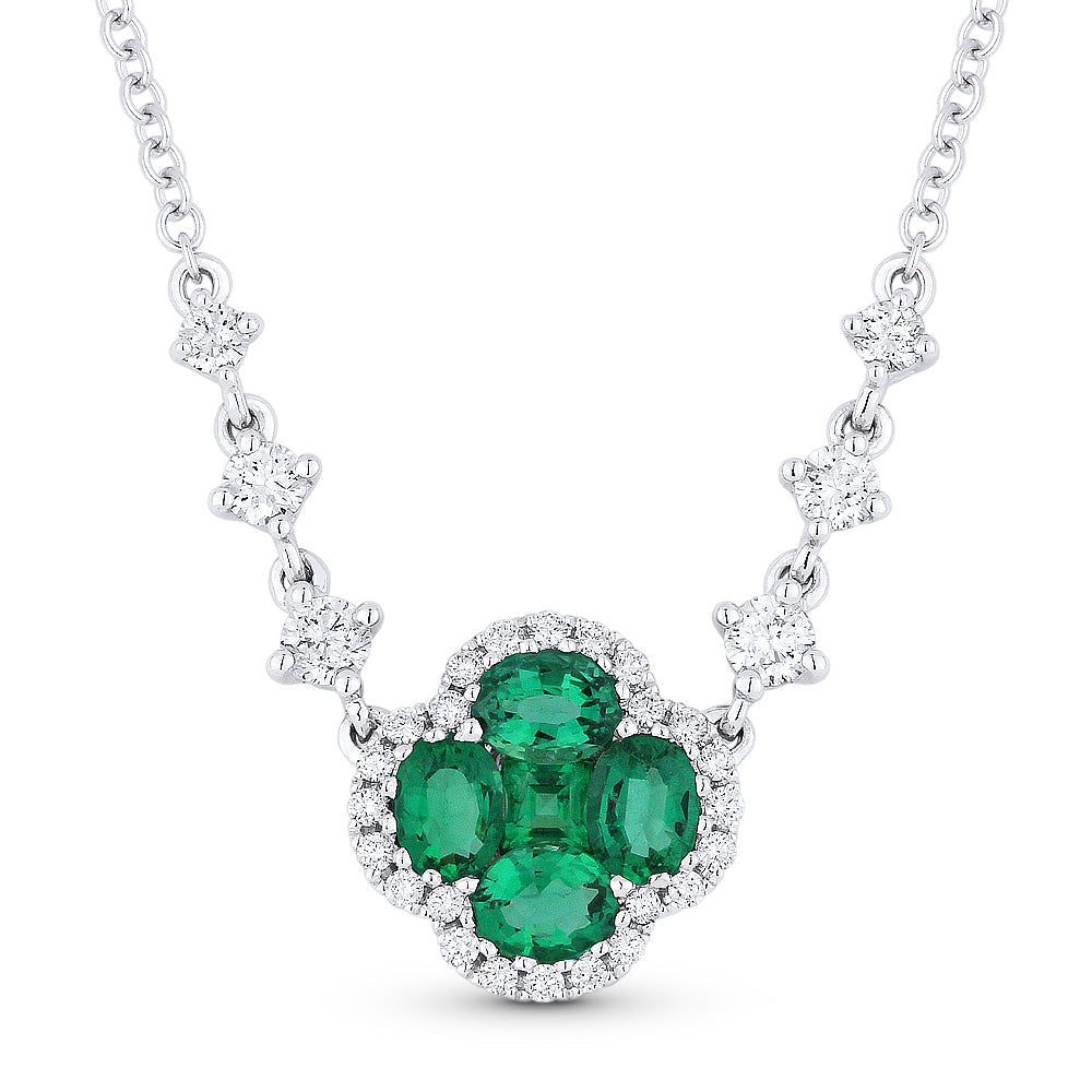 Beautiful Hand Crafted 18K White Gold  Emerald And Diamond Arianna Collection Necklace