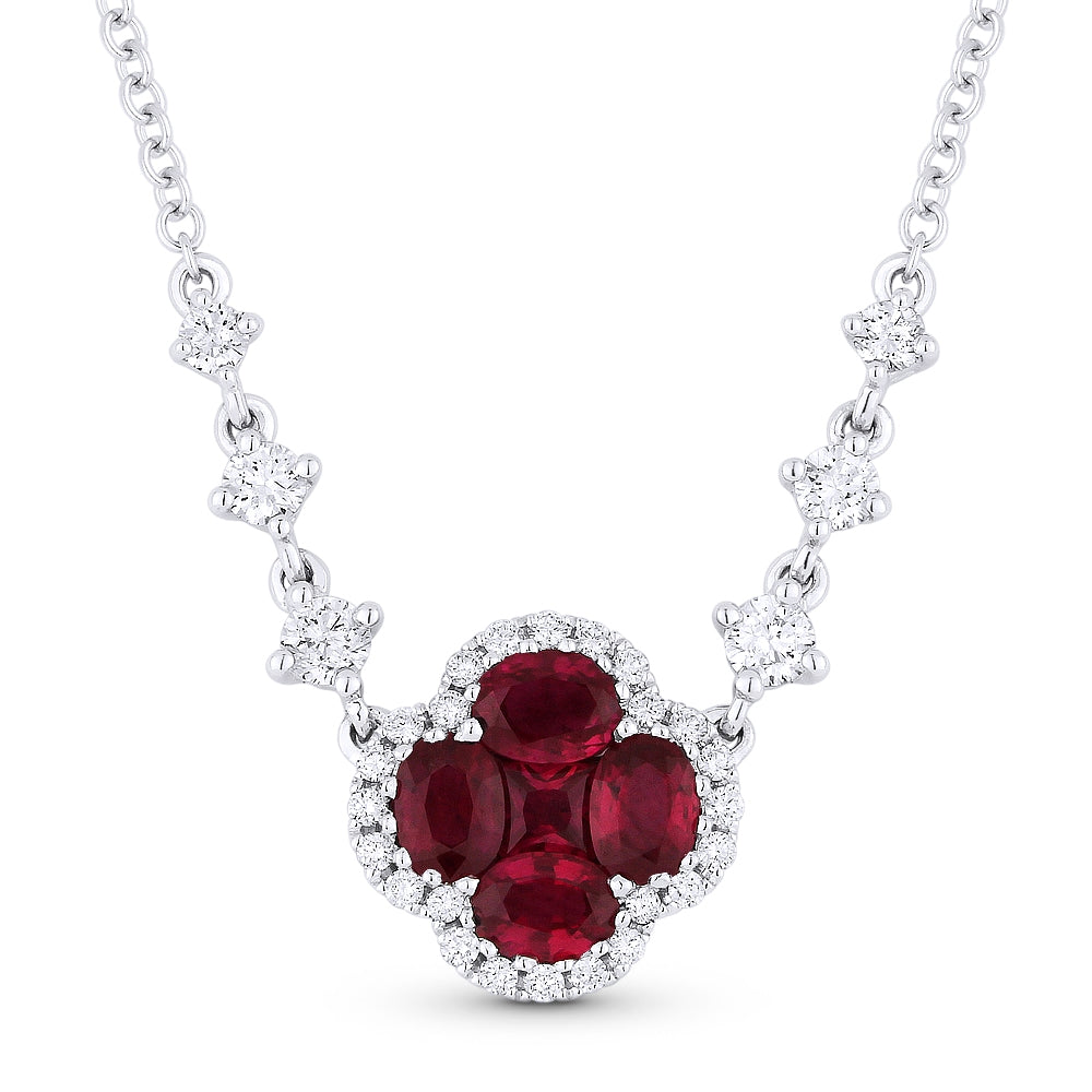 Beautiful Hand Crafted 18K White Gold 4X3MM Ruby And Diamond Arianna Collection Necklace