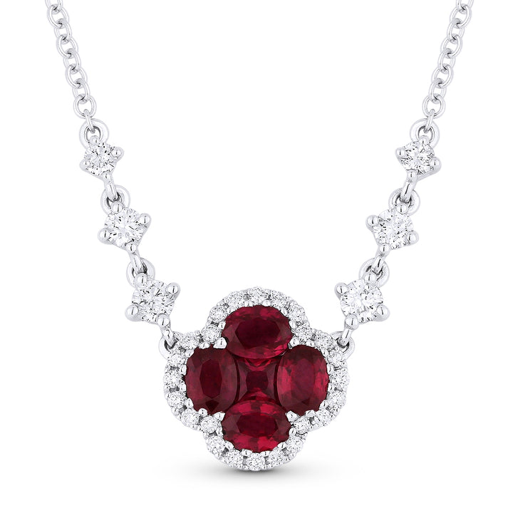 Beautiful Hand Crafted 18K White Gold 4X3MM Ruby And Diamond Arianna Collection Necklace