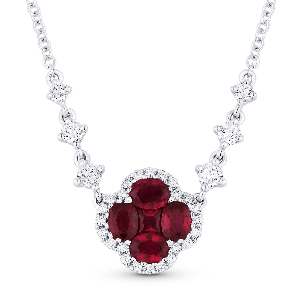 Beautiful Hand Crafted 18K White Gold 4X3MM Ruby And Diamond Arianna Collection Necklace