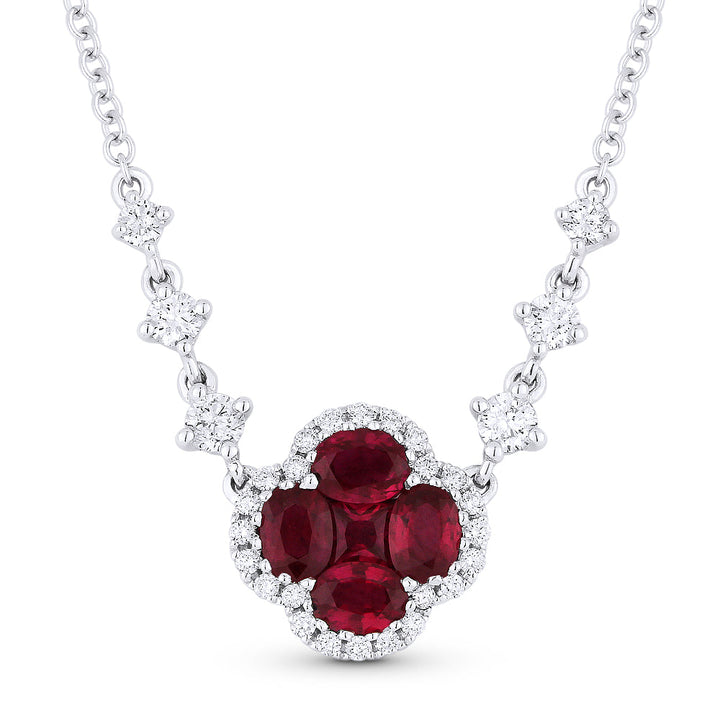 Beautiful Hand Crafted 18K White Gold 4X3MM Ruby And Diamond Arianna Collection Necklace