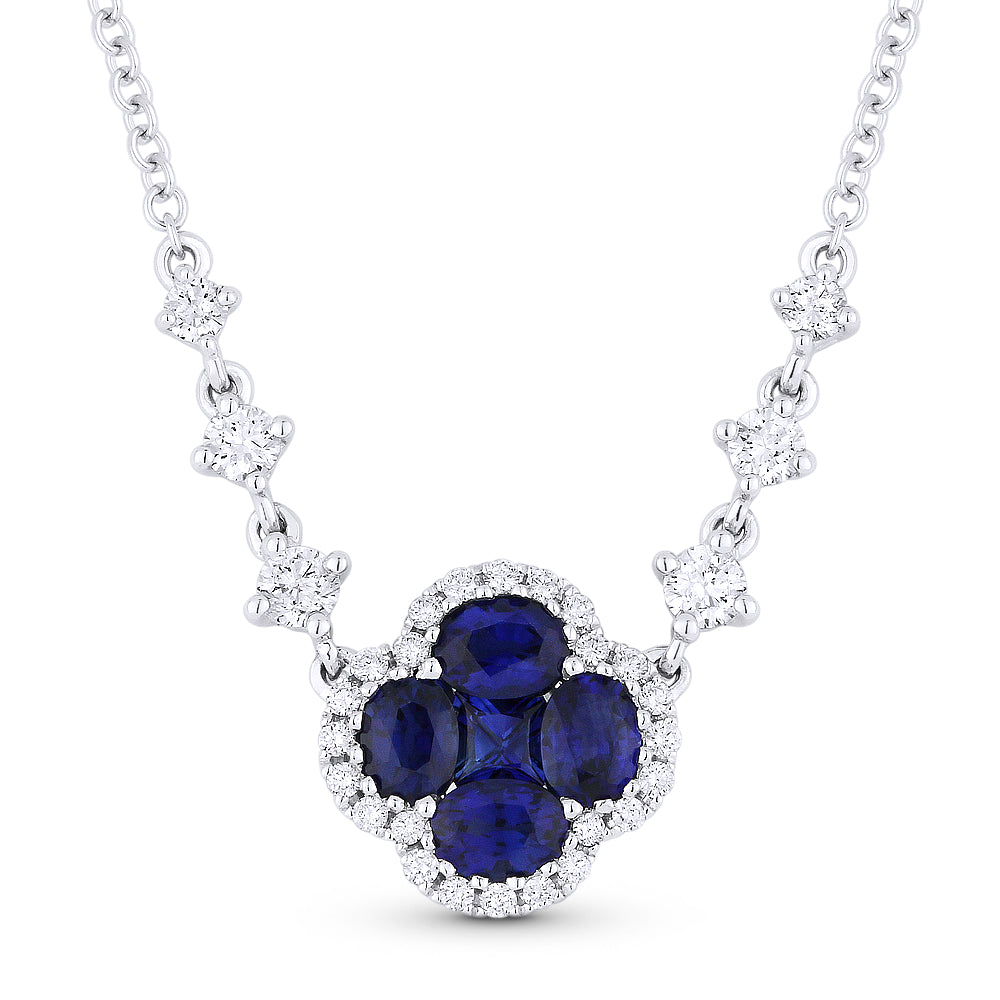 Beautiful Hand Crafted 18K White Gold 4X3MM Sapphire And Diamond Arianna Collection Necklace