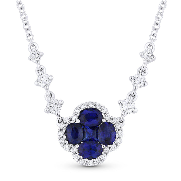 Beautiful Hand Crafted 18K White Gold 4X3MM Sapphire And Diamond Arianna Collection Necklace