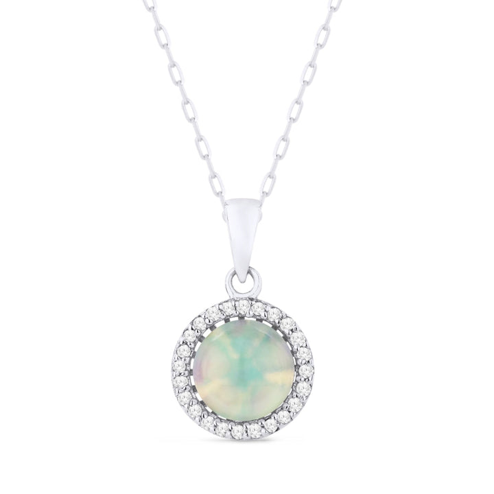 Beautiful Hand Crafted 14K White Gold 6MM Created Ethiopian Opal And Diamond Essentials Collection Pendant