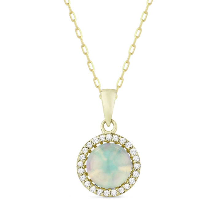 Beautiful Hand Crafted 14K Yellow Gold 6MM Created Ethiopian Opal And Diamond Essentials Collection Pendant