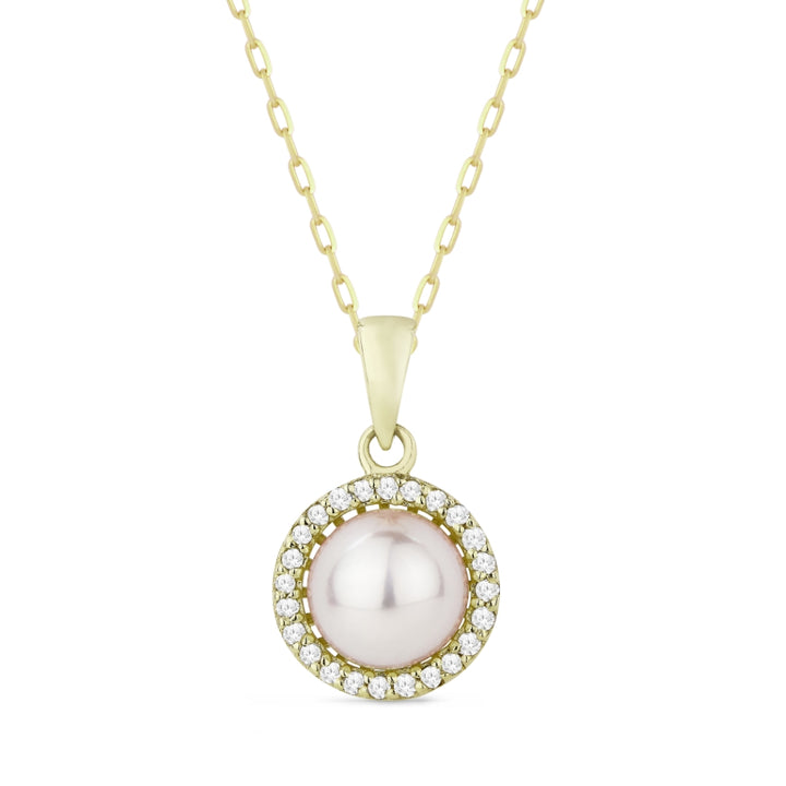 Beautiful Hand Crafted 14K Yellow Gold 6MM Pearl And Diamond Essentials Collection Pendant