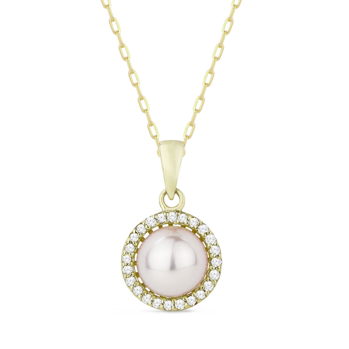 Beautiful Hand Crafted 14K Yellow Gold 6MM Pearl And Diamond Essentials Collection Pendant