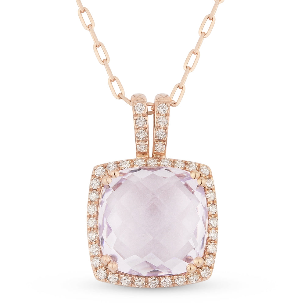 Beautiful Hand Crafted 14K Rose Gold  Pink Amethyst And Diamond Eclectica Collection Pendant