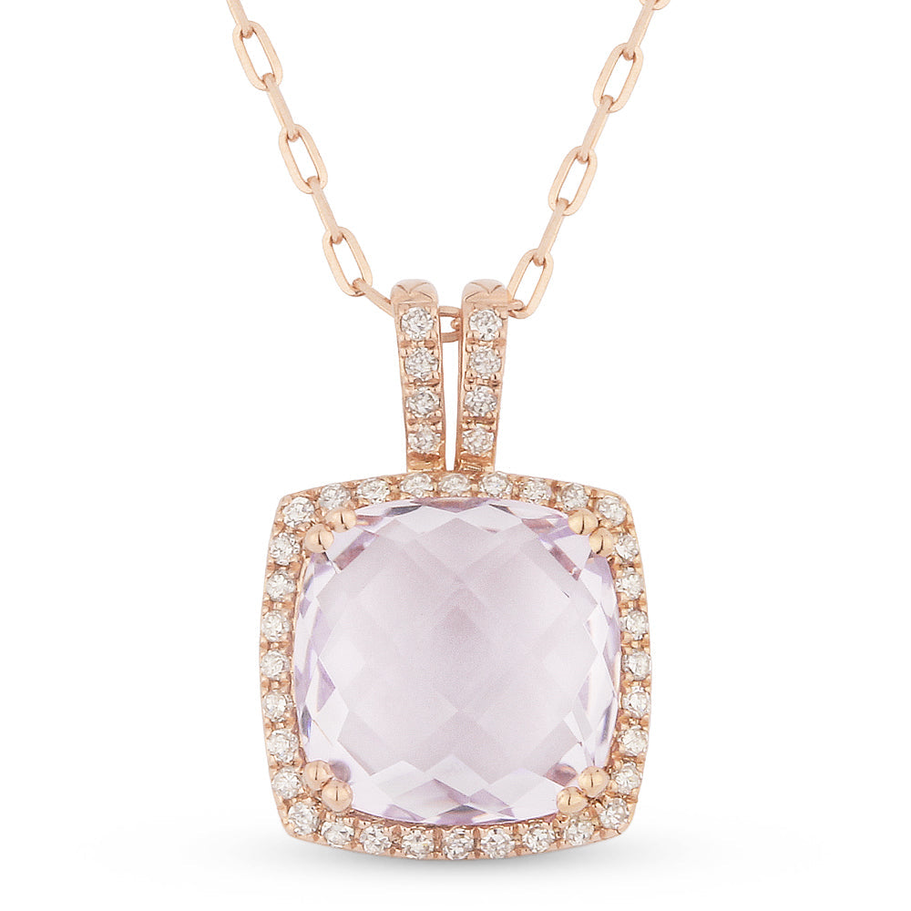 Beautiful Hand Crafted 14K Rose Gold  Pink Amethyst And Diamond Eclectica Collection Pendant