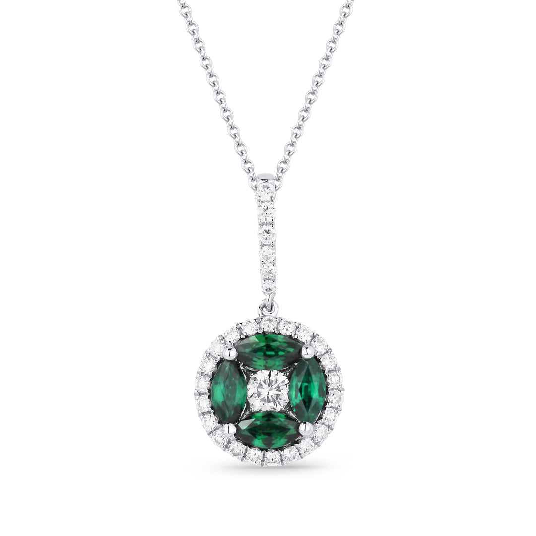 Beautiful Hand Crafted 14K White Gold  Emerald And Diamond Arianna Collection Pendant