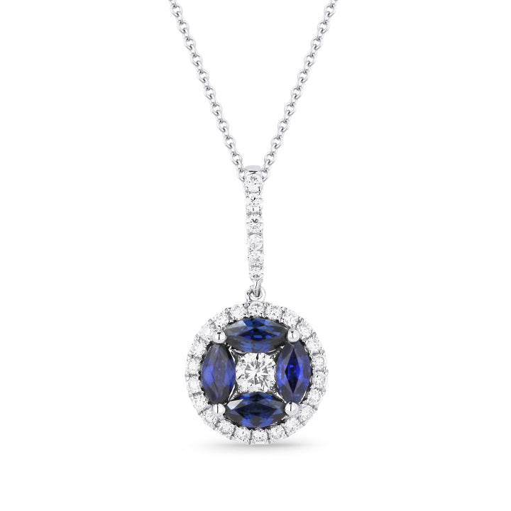 Beautiful Hand Crafted 14K White Gold  Sapphire And Diamond Arianna Collection Pendant