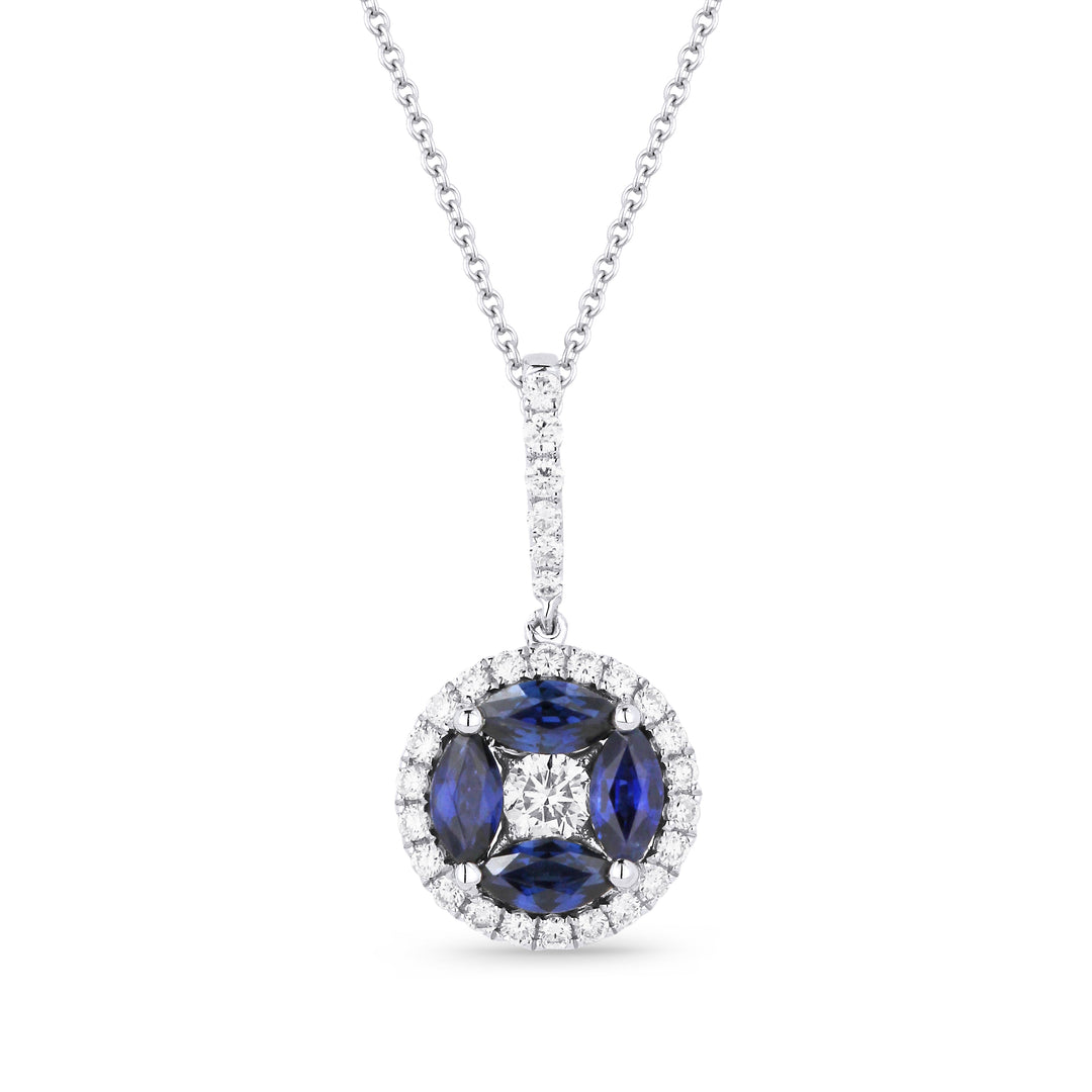 Beautiful Hand Crafted 14K White Gold  Sapphire And Diamond Arianna Collection Pendant
