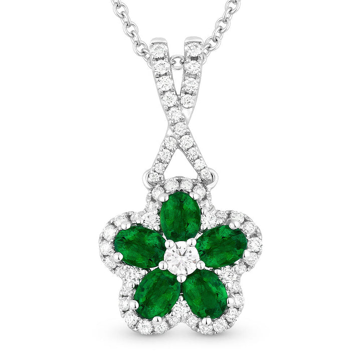 Beautiful Hand Crafted 18K White Gold  Emerald And Diamond Arianna Collection Pendant