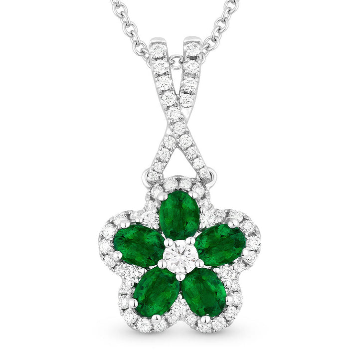 Beautiful Hand Crafted 18K White Gold  Emerald And Diamond Arianna Collection Pendant
