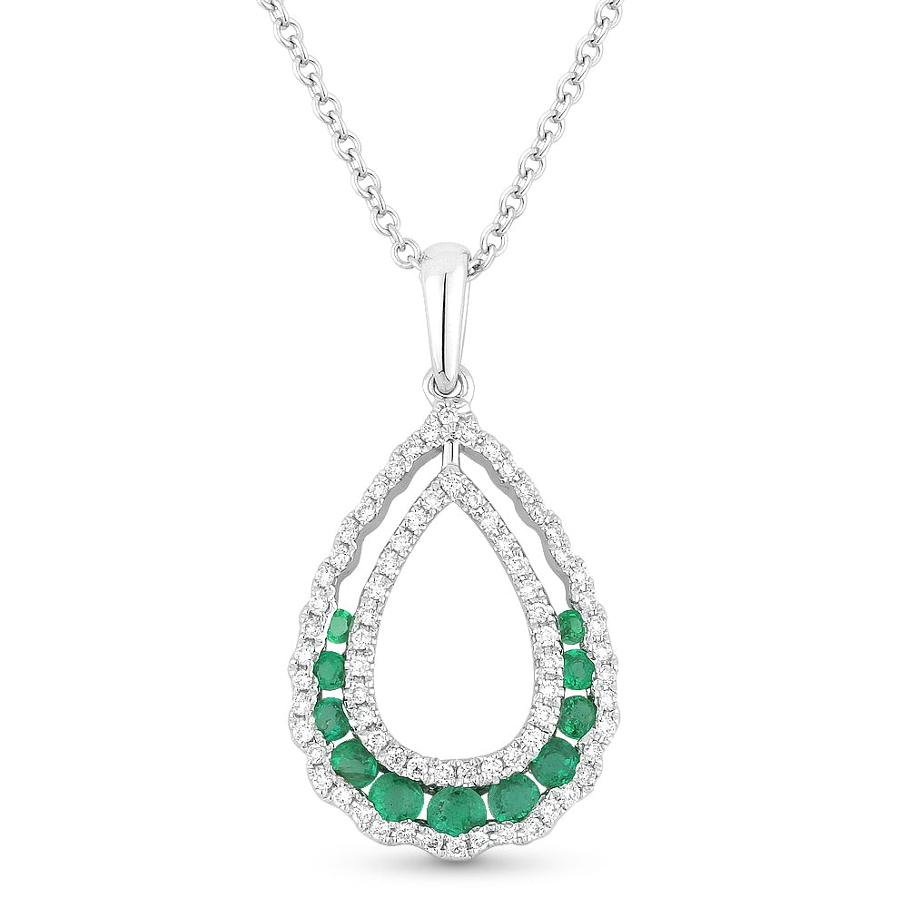 Beautiful Hand Crafted 14K White Gold  Emerald And Diamond Arianna Collection Pendant