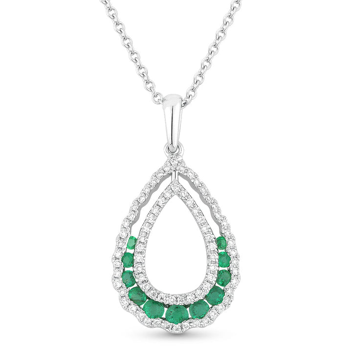 Beautiful Hand Crafted 14K White Gold  Emerald And Diamond Arianna Collection Pendant