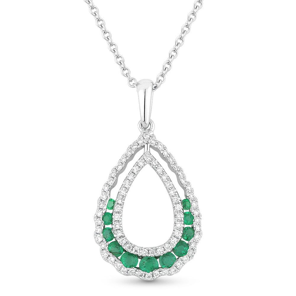 Beautiful Hand Crafted 14K White Gold  Emerald And Diamond Arianna Collection Pendant