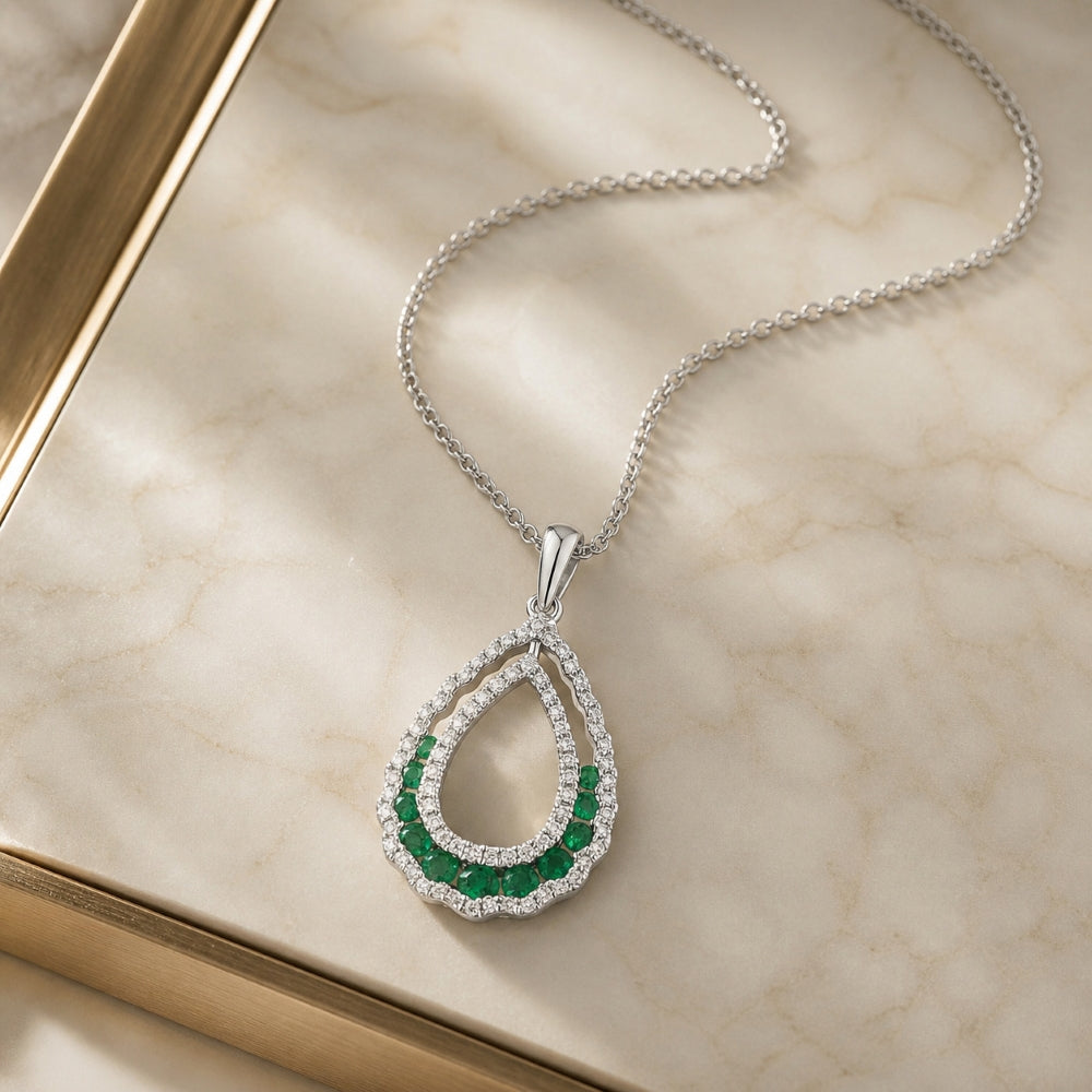 N1257 - 14K White Gold Emerald, Ruby & Sapphire Pear Pendant