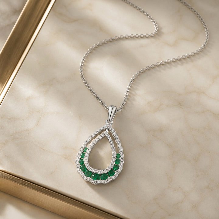 N1257 - 14K White Gold Emerald, Ruby & Sapphire Pear Pendant