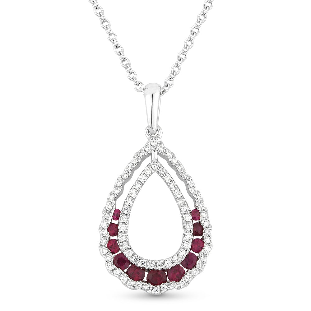 Beautiful Hand Crafted 14K White Gold  Ruby And Diamond Arianna Collection Pendant