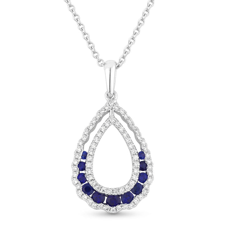 Beautiful Hand Crafted 14K White Gold  Sapphire And Diamond Arianna Collection Pendant