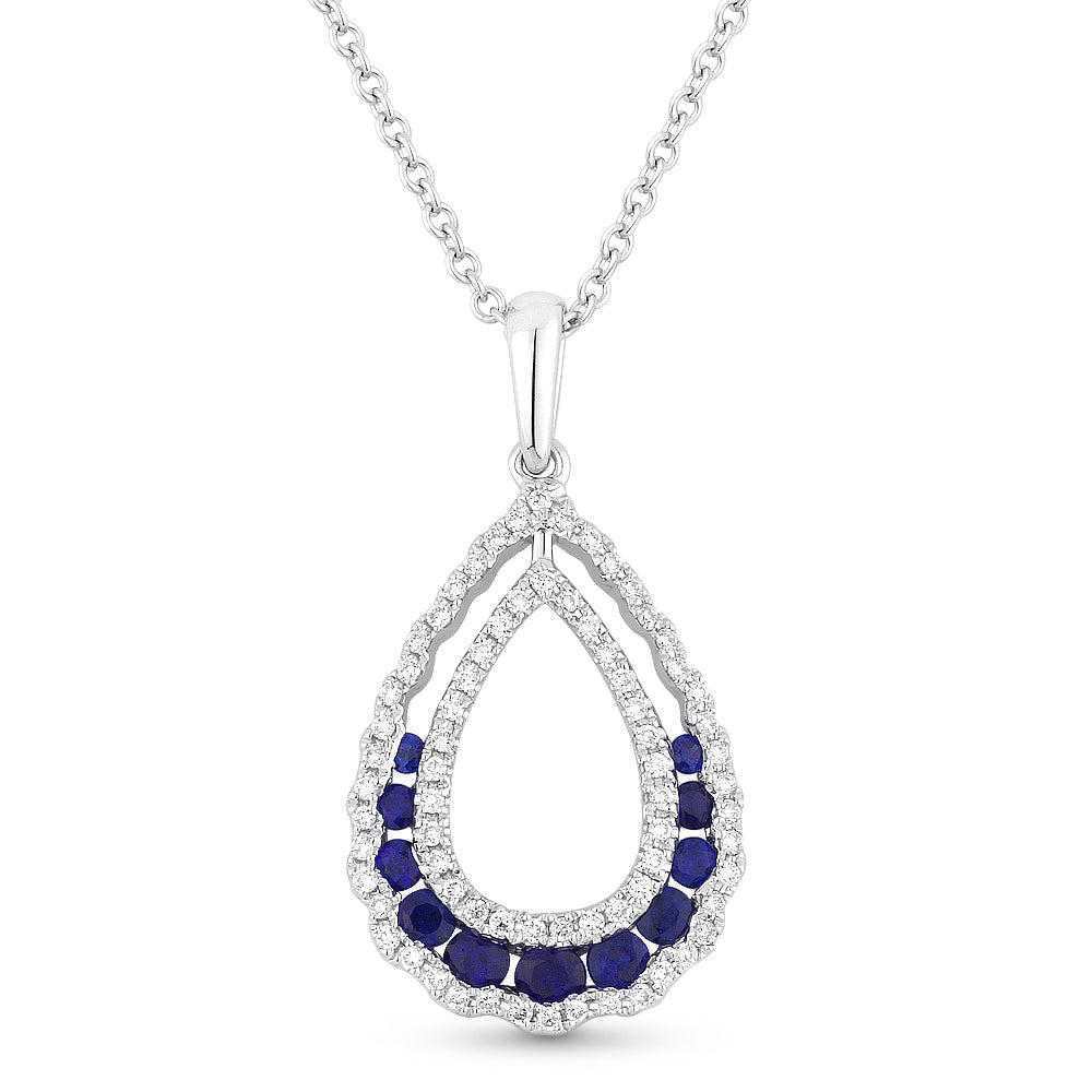 Beautiful Hand Crafted 14K White Gold  Sapphire And Diamond Arianna Collection Pendant