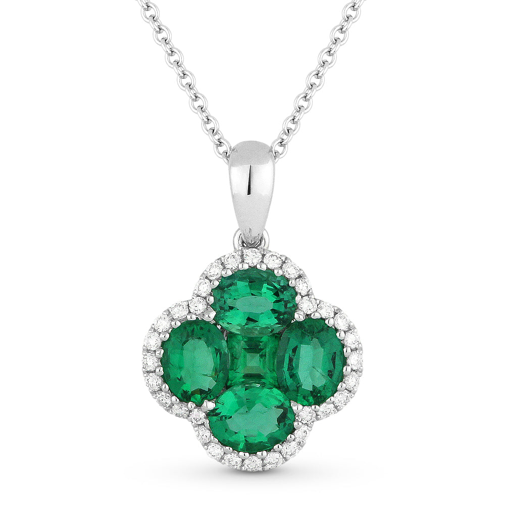 Beautiful Hand Crafted 18K White Gold  Emerald And Diamond Arianna Collection Pendant