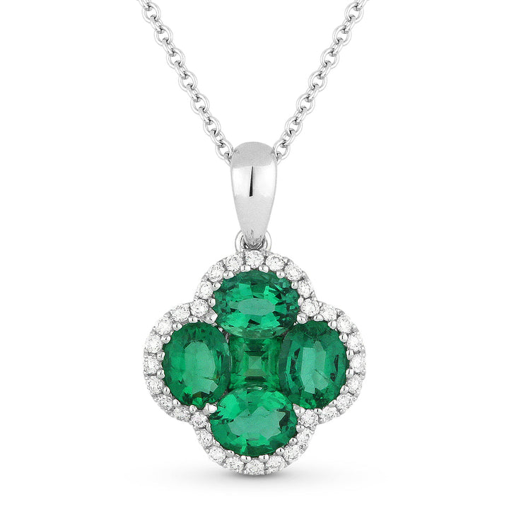 Beautiful Hand Crafted 18K White Gold  Emerald And Diamond Arianna Collection Pendant