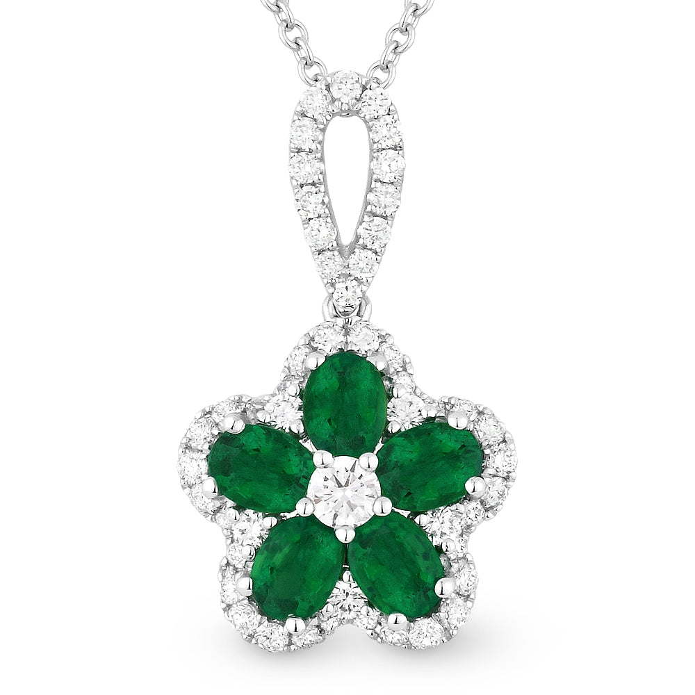 Beautiful Hand Crafted 18K White Gold  Emerald And Diamond Arianna Collection Pendant