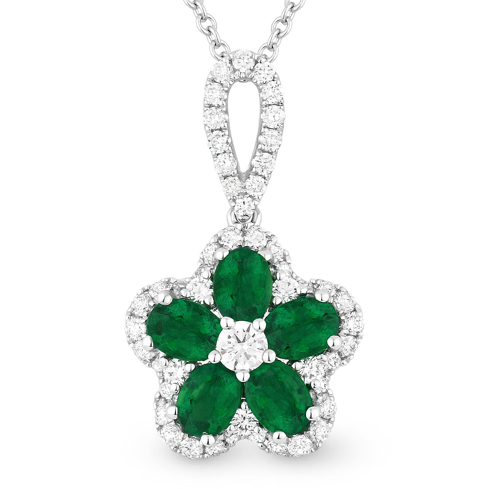 Beautiful Hand Crafted 18K White Gold  Emerald And Diamond Arianna Collection Pendant