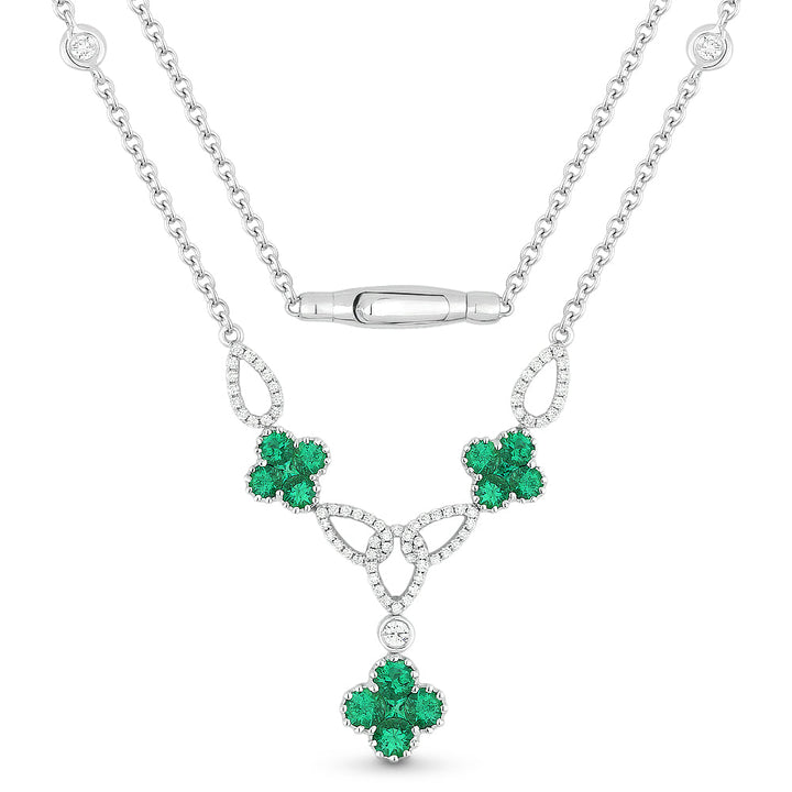 Beautiful Hand Crafted 18K White Gold  Emerald And Diamond Arianna Collection Necklace